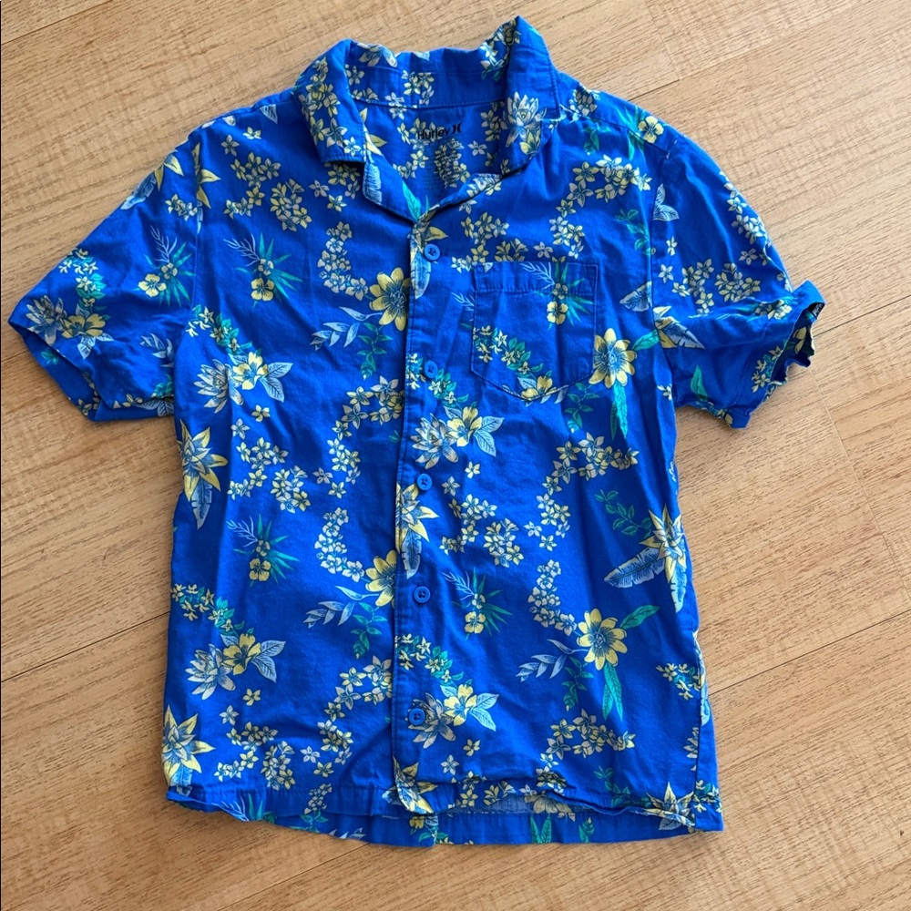 Kids Hurley Royal Blue Hawaiin Floral Short-Sleeve Button-Down Shirt